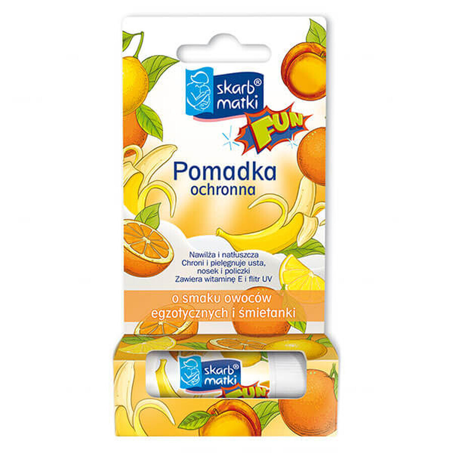 Skarb Matki, ruj protector pentru copii, cu aromă de fructe exotice și cremă, 6.5 g