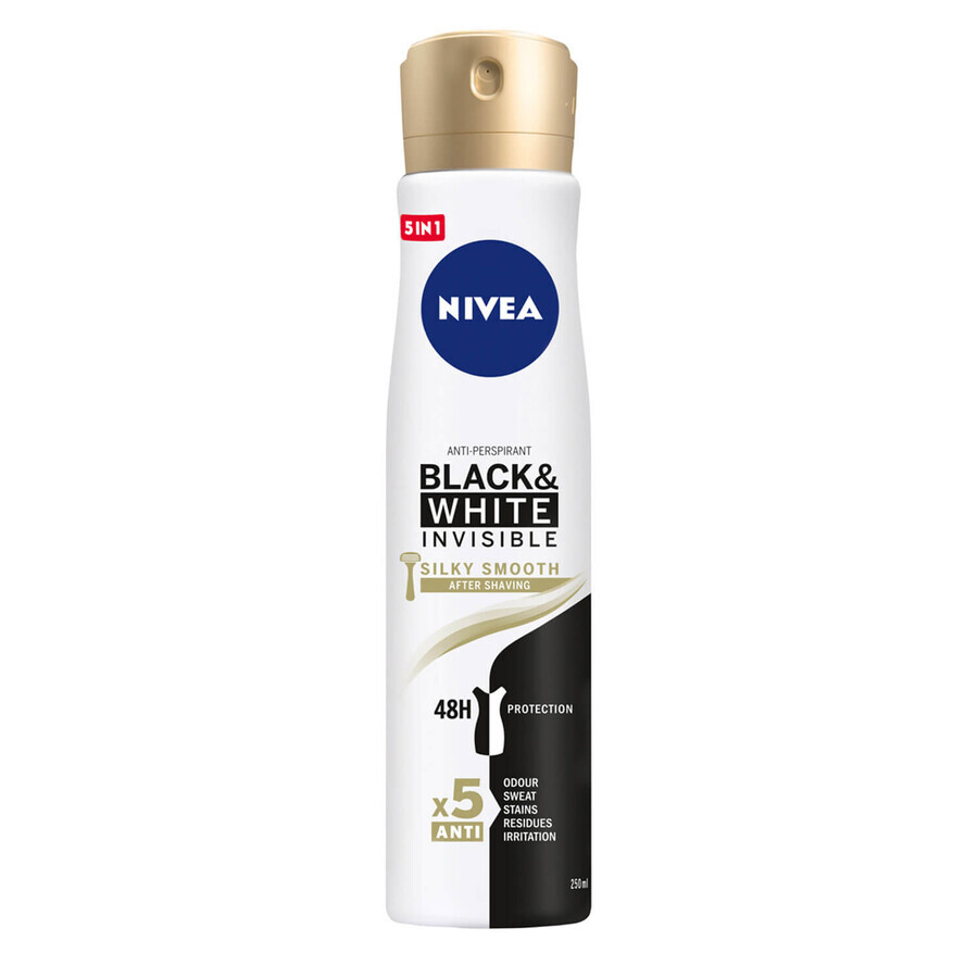 Nivea, spray antiperspirant, Invisible Black & White, Silky Smooth, 250 ml