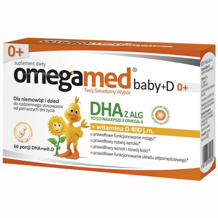 Omegamed Baby+D 0+, DHA + vitamina D, de la naștere, 60 de capsule cu răsucire