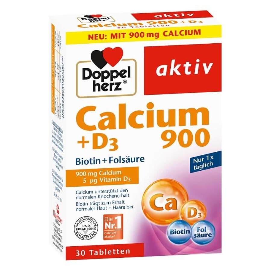 Calciu 900 mg + D3 + Biotina + Acid folic, 30 comprimate, Doppelherz recenzii