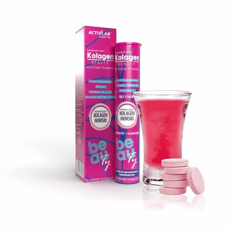 Activlab Pharma Kolagen Beauty, aromă de căpșuni și rubarbă, 20 comprimate efervescente