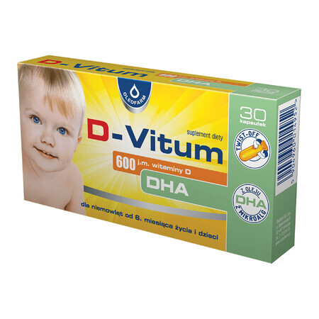 D-vitum 600 UI de vitamina DHA, pentru sugari de la 6 luni, 30 de capsule cu sistem de răsucire