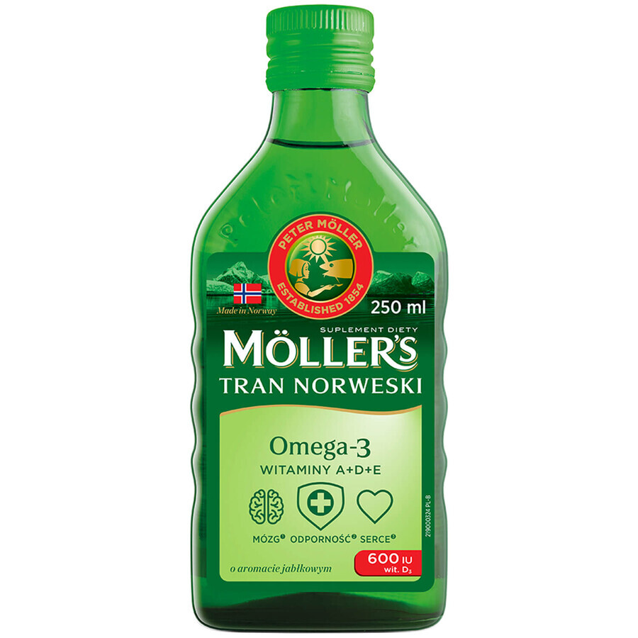 Moller's Tran Norwegian, peste 3 ani, aromă de mere, 250 ml
