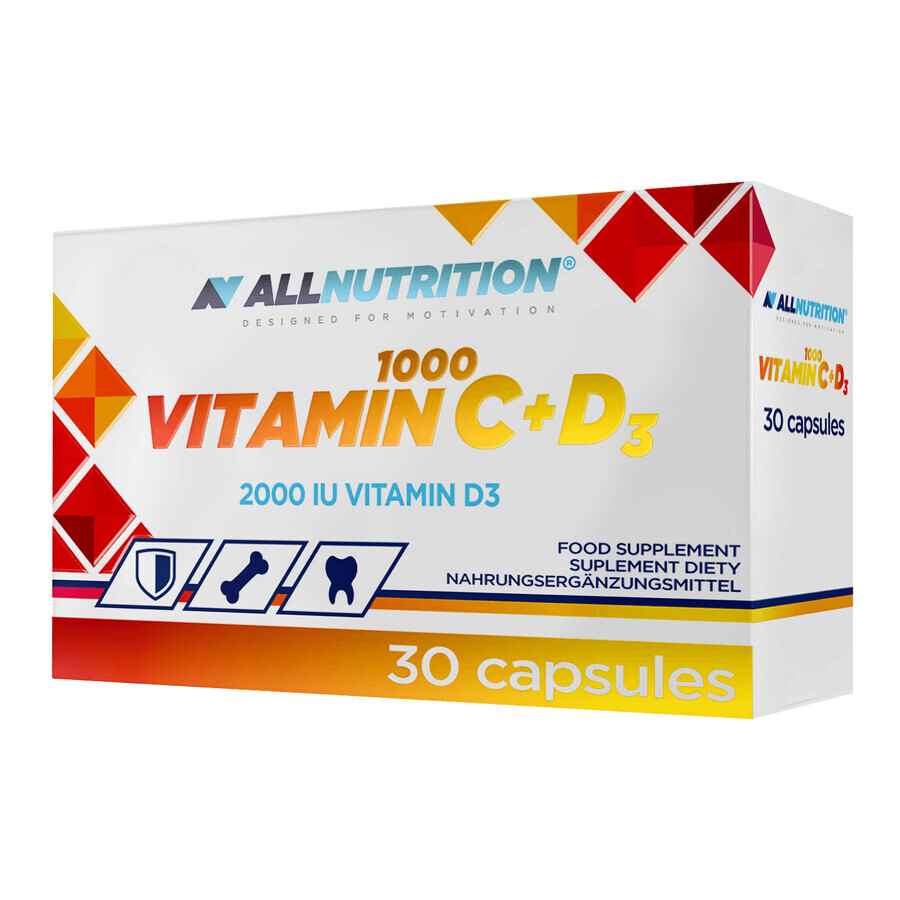 Allnutrition Vitamin C 1000 + D3, vitamina C 1000 mg + vitamina D 50 µg, 30 capsule