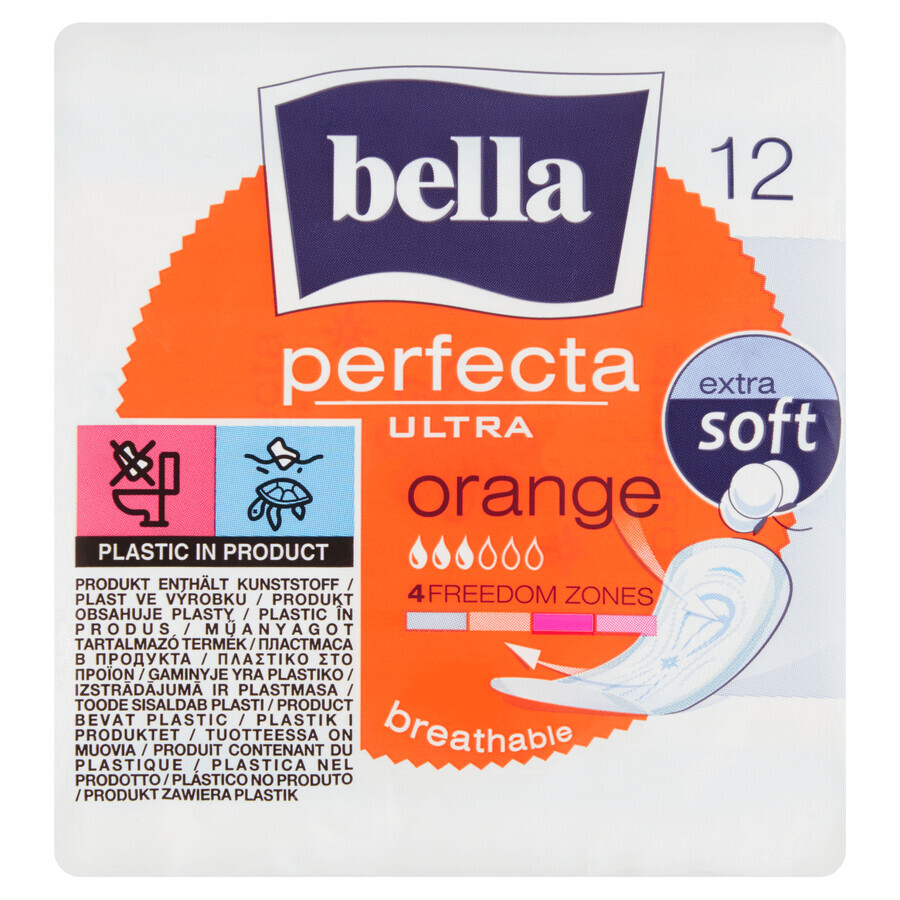 Bella Perfecta Ultra, prosoape sanitare Extra Soft, anatomice, Orange, 12 buc.