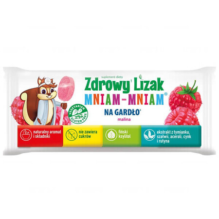 Acadea sănătoasă Yummy Yummy Lollipop, pentru gât, aromă de zmeură, 1 bucată