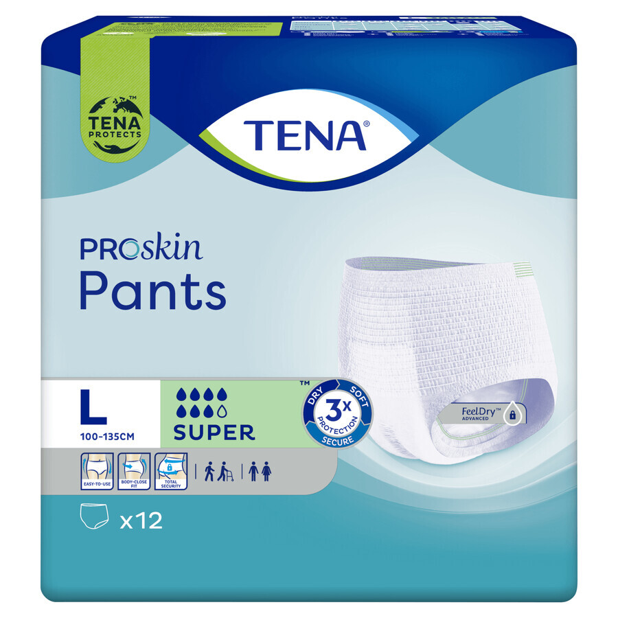 Tena Pants Proskin, chiloți absorbanți, mărimea L, 100-135 cm, Super, 12 bucăți