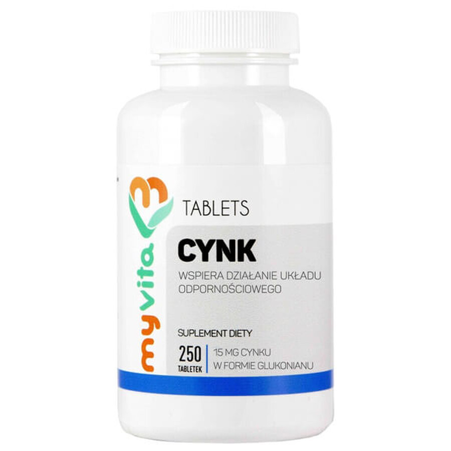 Zink Tabletten 250 Stück - Nahrungsergänzung mit Zink für das Immunsystem - MyVita erstklassige Mineralstoffe für Ihre Gesundheit.