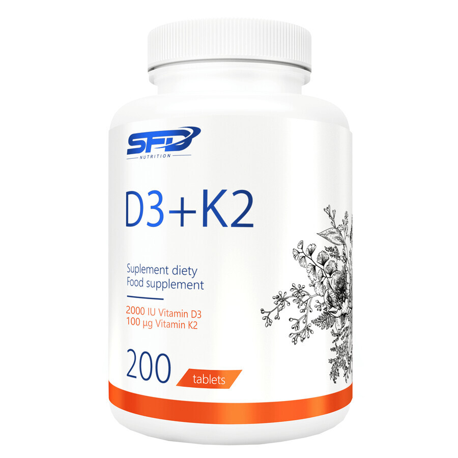 SFD D3 + K2, vitamina D 2000 UI + vitamina K 100 µg, 200 comprimate