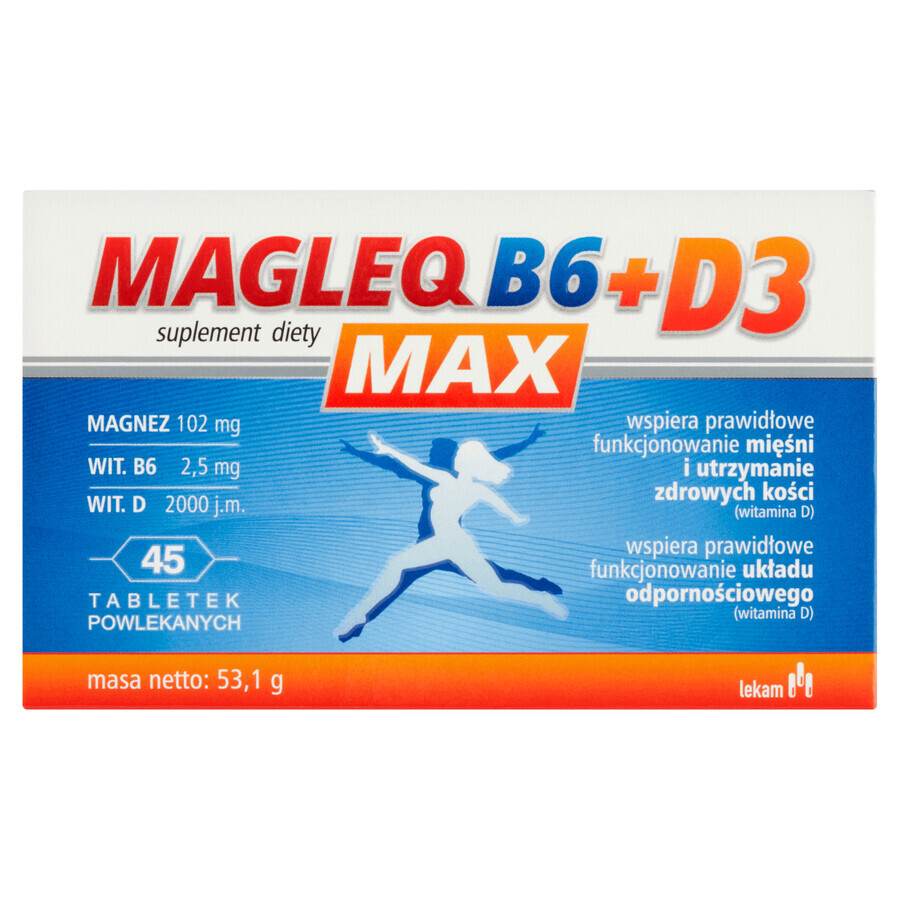 Magleq Forte + Vita D3, Integratore Alimentare per un Sistema Nervoso e Ossa Sani, 45 Compresse