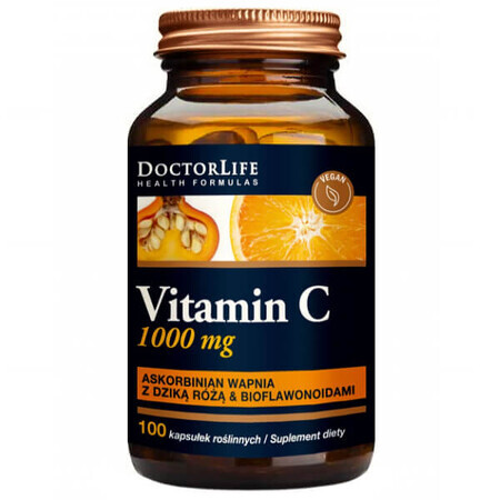 Doctor Life Vitamina C, vitamina C tamponada, rosa mosqueta y bioflavonoides, 100 cápsulas