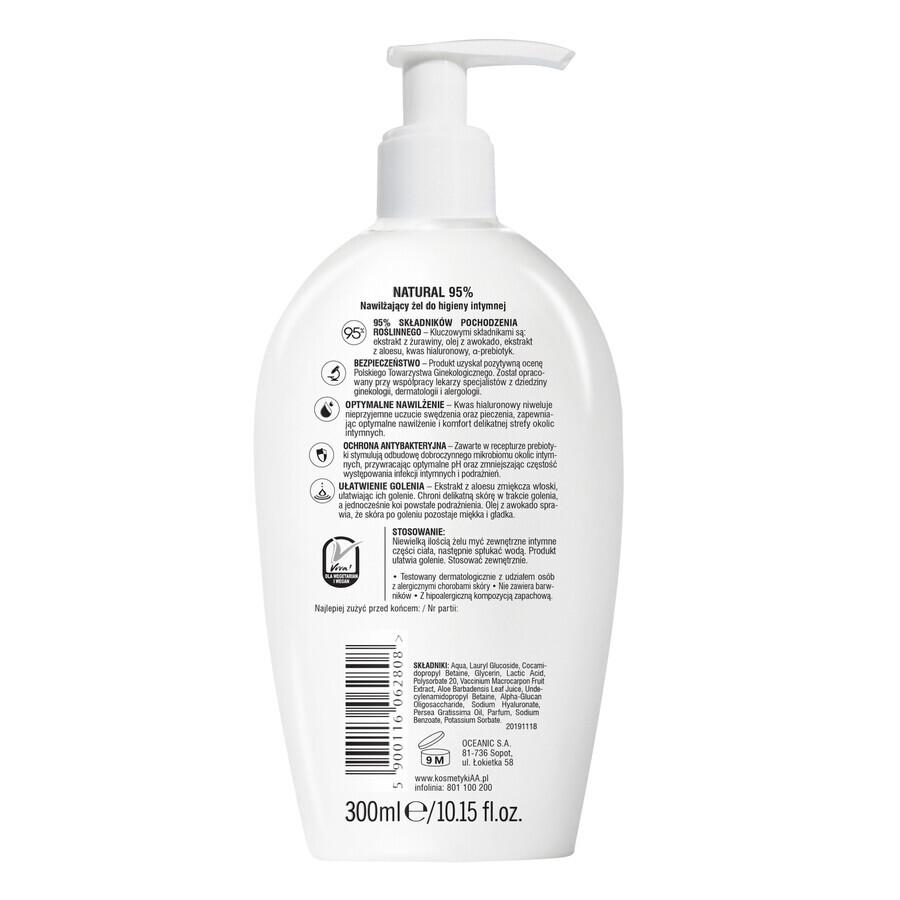 AA Intymna Natural 95%, Protecție și îngrijire, Gel hidratant pentru igiena intimă, 300 ml