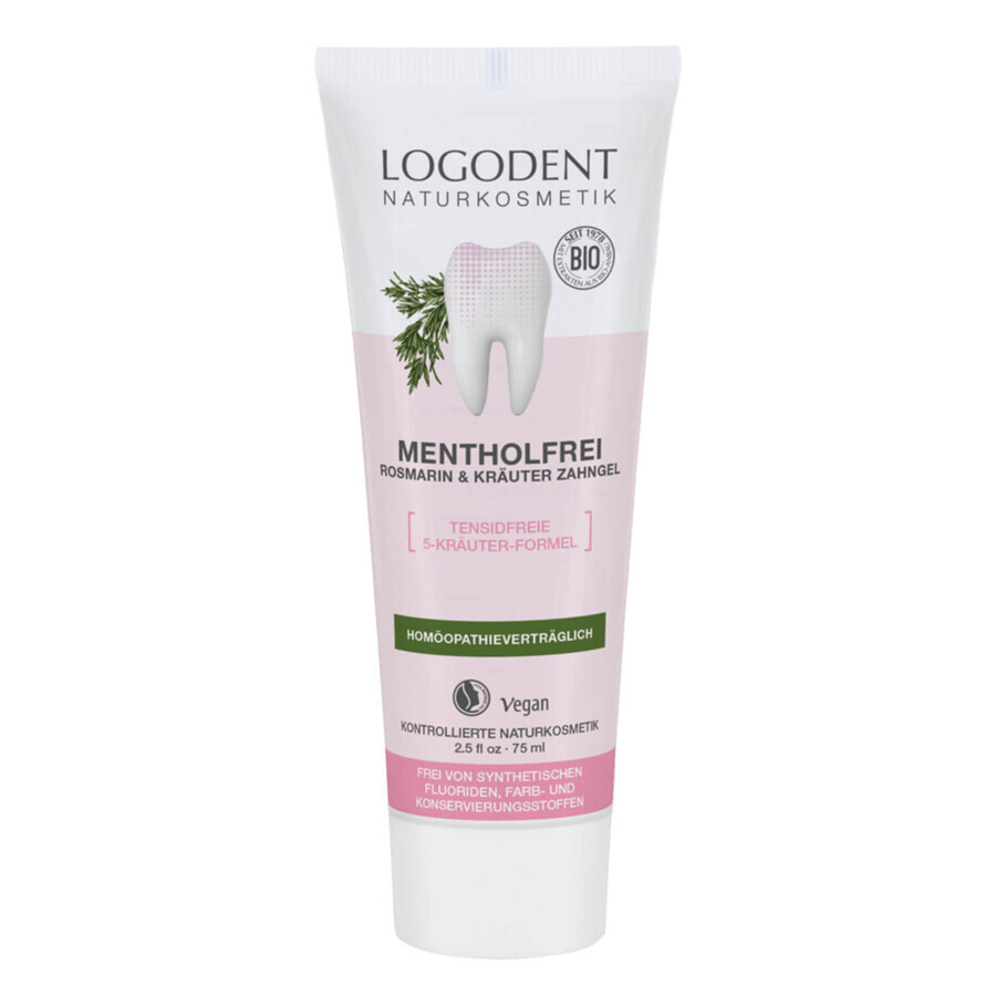 Logodent Menthol Free, gel de dinți pe bază de plante, rozmarin și salvie, fără fluor, 75 ml