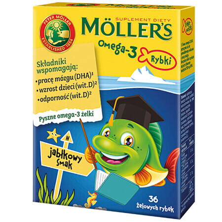 Moller's Omega-3 Jelly Fish, aromă de mere, 36 bucăți