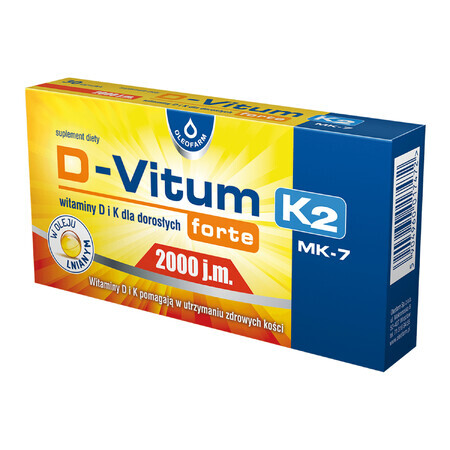 D-Vitum Forte 2000 UI. K2 MK-7, vitaminele D și K pentru adulți, 30 capsule