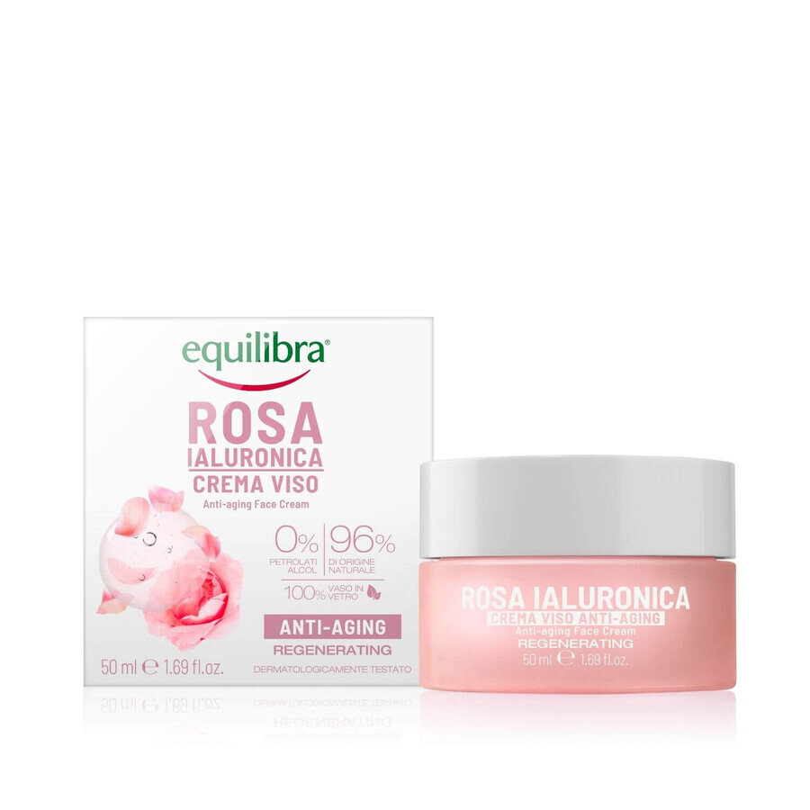 Equilibra Rosa, Cremă de față anti-îmbătrânire cu trandafiri, acid hialuronic, 50 ml
