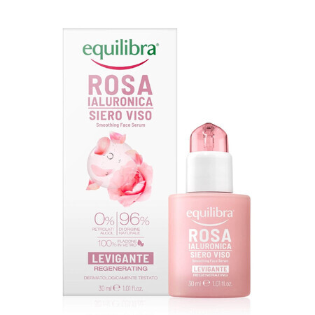 Equilibra Rosa, Ser de netezire a feței cu trandafir, acid hialuronic, 30 ml
