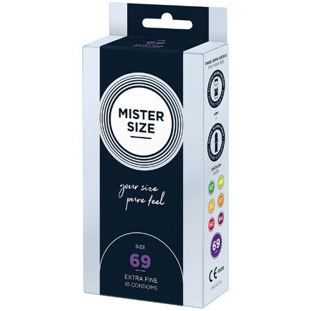 Mister Size, prezervative umezite, netede, 69 mm, 10 bucăți