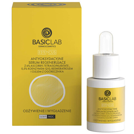 BasicLab Esteticus, Ser regenerator antioxidant cu vitamina C 6%, hrănire și netezire, 15 ml