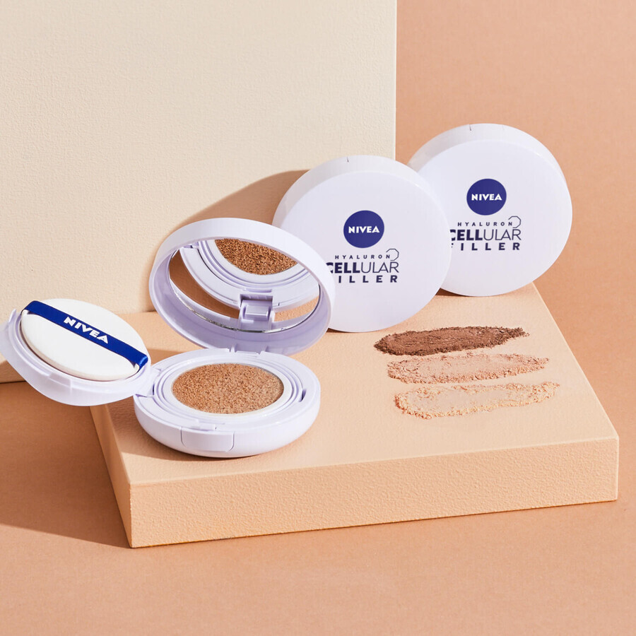 Nivea Cellular Hyaluron Filler 3in1 Care Cushion, antirimpelcrème-foundation in een kussen, 01 light, SPF 15, 15 g