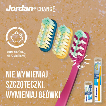 Jordan Change, brosse à dents à têtes remplaçables, souple, 2 pièces