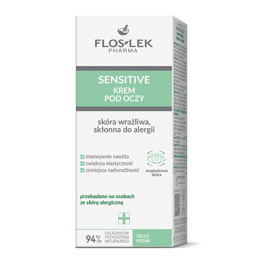 Flos-Lek Sensitive, crema para el contorno de ojos, piel sensible y propensa a las alergias, 30 ml