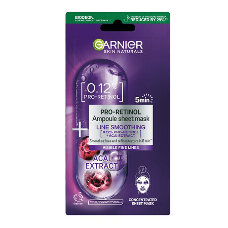 Garnier Skin Naturals Pro-Retinol, mască de netezire din țesătură cu 0,12% pro-retinol, 1 bucată