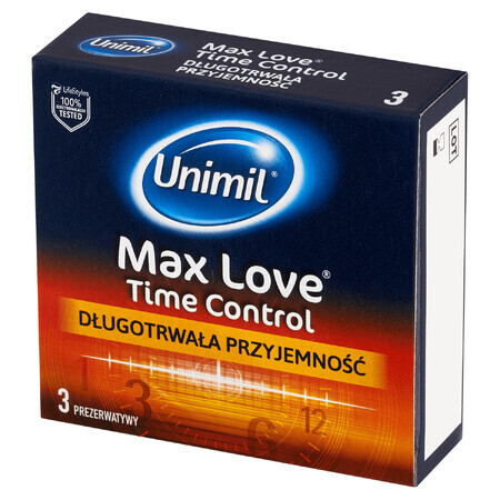 Unimil Max Love, prezervative cu gel de întârziere a ejaculării, 3 bucăți