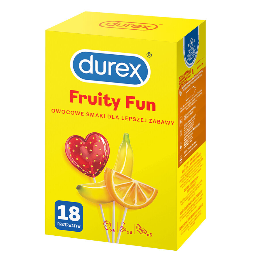 Durex Fruity Fun, juego de preservativos de varios sabores, 18 piezas