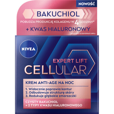 Nivea Hyaluron Cellular Expert Lift, Cremă de noapte anti-îmbătrânire, 50 ml