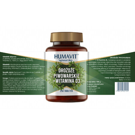 Humavit Drojdie de bere + Vitamina D3, 250 comprimate