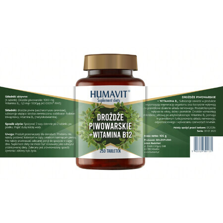 Humavit Drojdie de bere + Vitamina B12, 250 comprimate