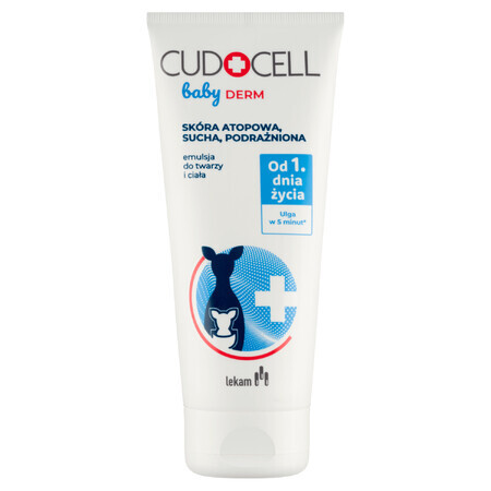 Cudocell Baby Derm, emulsie pentru față și corp, piele atopică, uscată, iritată, din prima zi de viață, 180 ml