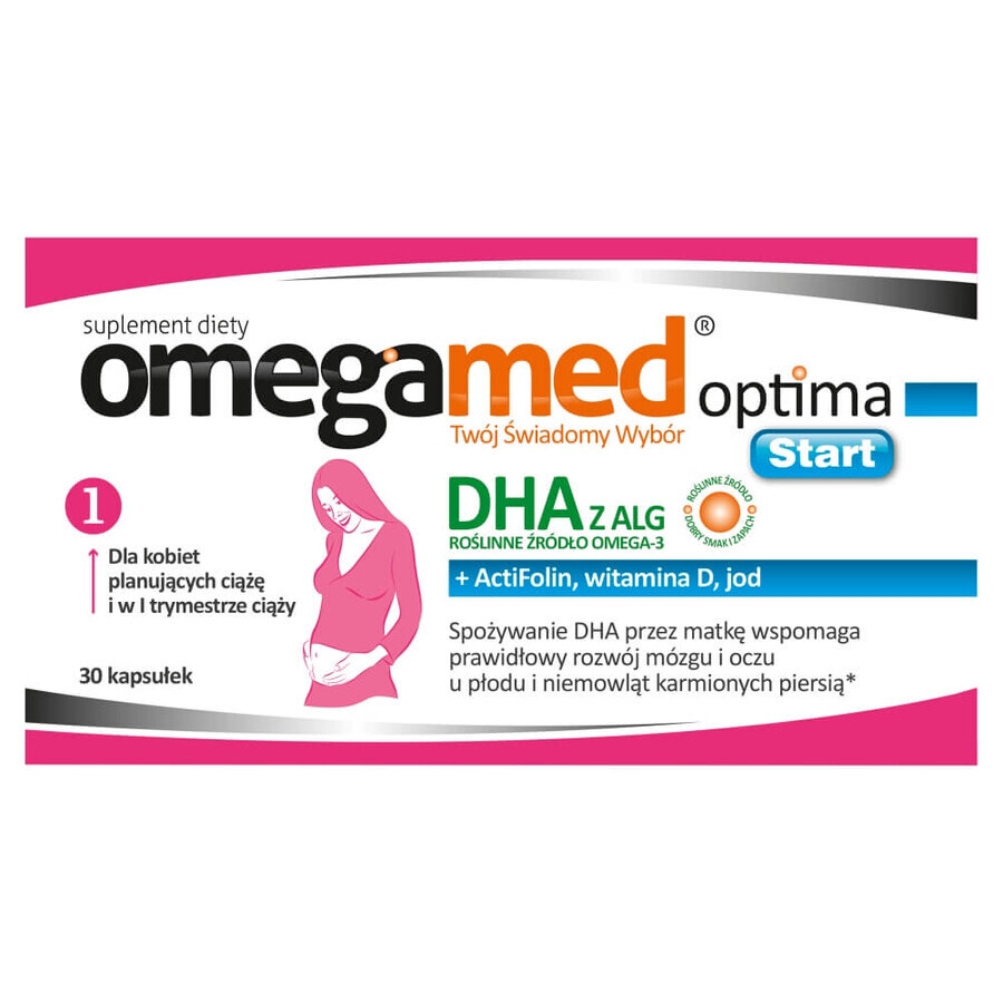 Omegamed Optima Start DHA cu alge pentru femeile care planifică sarcina și în primele luni de sarcină, 30 capsule