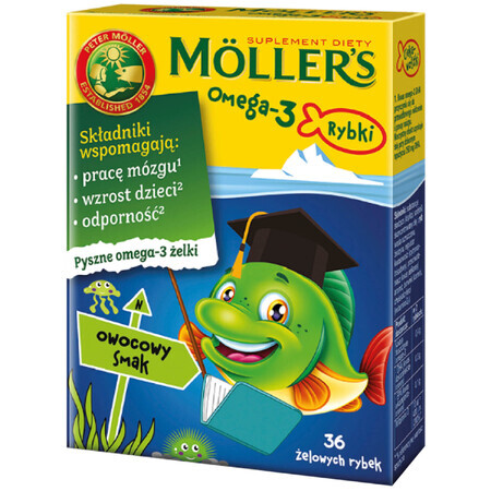 Moller's Omega-3 Fish, bomboane de jeleu, aromă de fructe, 36 bucăți