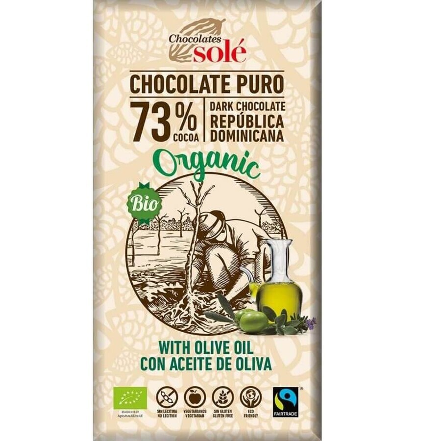 Ciocolata neagra ecologica cu ulei extravirgin 73% cacao, 100g, Pronat