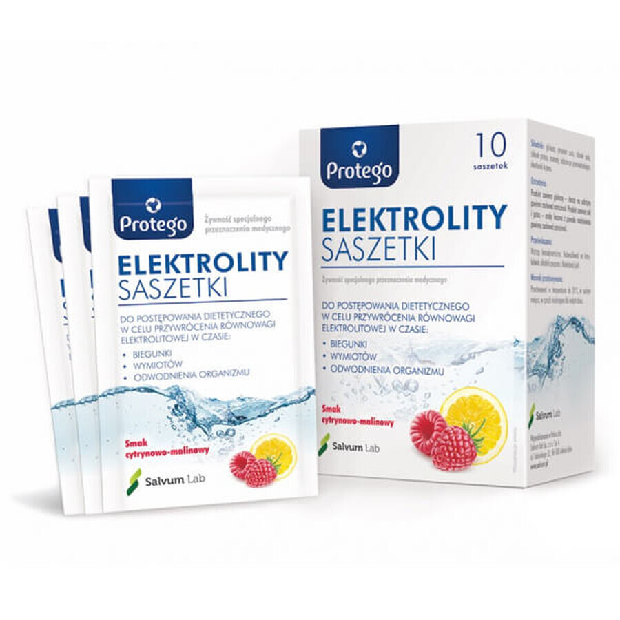 Protego Elektrolity, aromă de lămâie și zmeură, 10 pliculețe