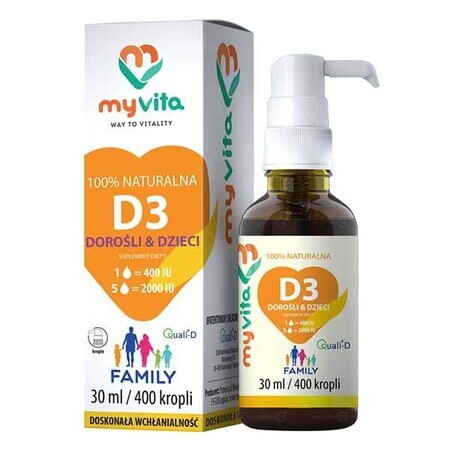 MyVita Vitamin D3 Family, picături pentru copii și adulți, 30 ml