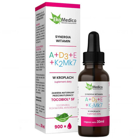 EkaMedica Synergie de vitamines A + D3 + E + K2MK7, gouttes, 30 ml