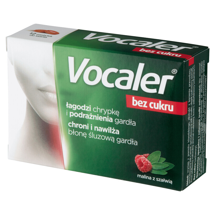 Vocaler Bez Cukru, zmeură și salvie, 12 pastiluțe