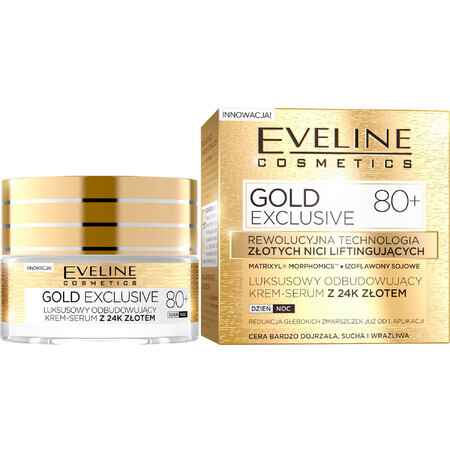 Eveline Cosmetics Gold Exclusive 80+, Cremă-serum de lux cu aur de 24k, 50 ml