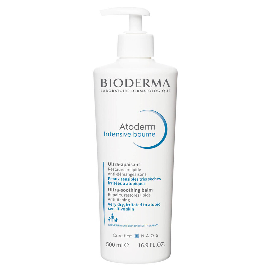 Bioderma Atoderm Intensive Baume, Loțiune emolientă calmantă, piele uscată și atopică, de la naștere, 500 ml