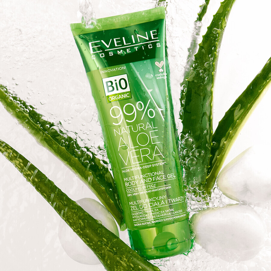 Eveline Cosmetics 99% Natural Aloe Vera, gel multifuncional para cuerpo y cara, efecto refrescante, 250 ml