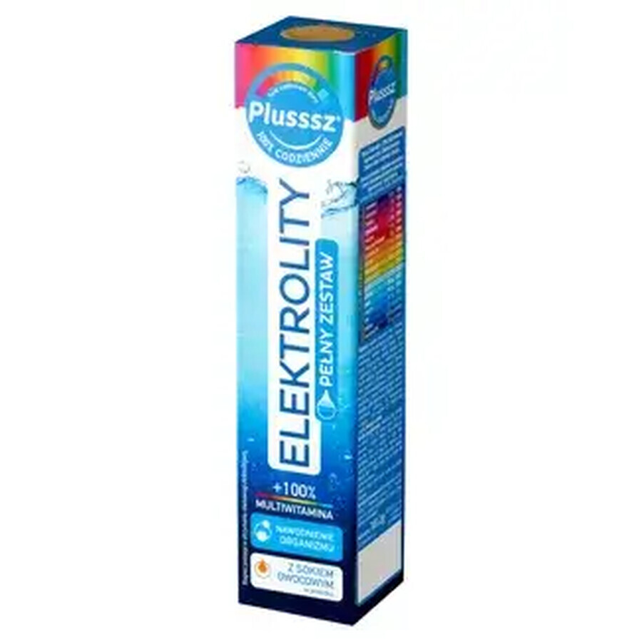 Plusssz Elektrolity + 100% Multivitamine, aromă de ananas-mango, 24 comprimate efervescente