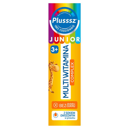 Plusssz Junior Complex Multivitaminic, pentru copii peste 3 ani, aromă tropicală, 20 comprimate efervescente