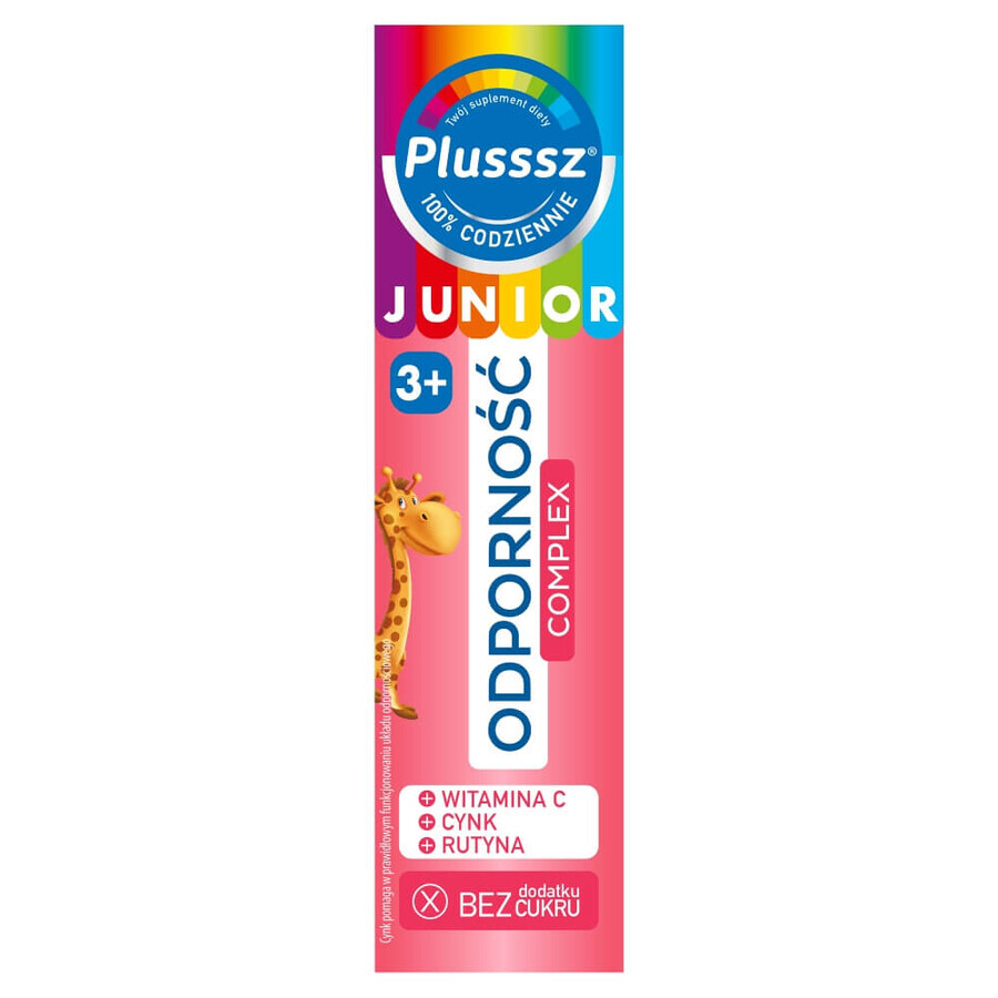 Plusssz Junior Immunity Complex, pentru copii peste 3 ani, aromă de zmeură și căpșuni, 20 comprimate efervescente
