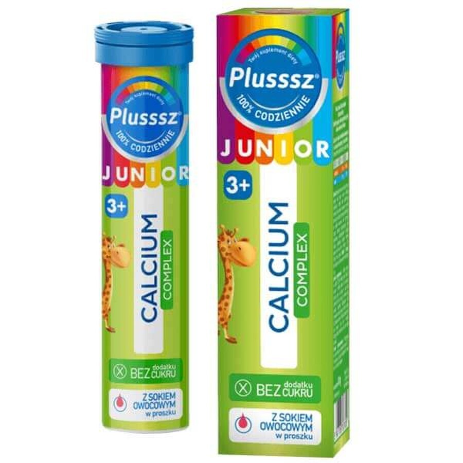 Plusssz Junior Calcium Complex, pentru copii cu vârsta peste 3 ani, aromă de căpșuni și fructe de pădure, 20 comprimate efervescente