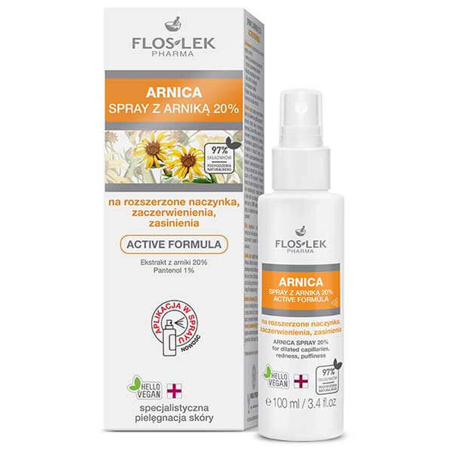 FLOS-LEK Arnica, spray cu arnică 20%, capilare dilatate, roșeață, vânătăi, 100 ml