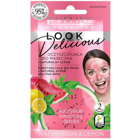 Eveline Cosmetics Look Delicious, Mască bio purificatoare cu peeling natural, pepene verde și lămâie, 10 ml