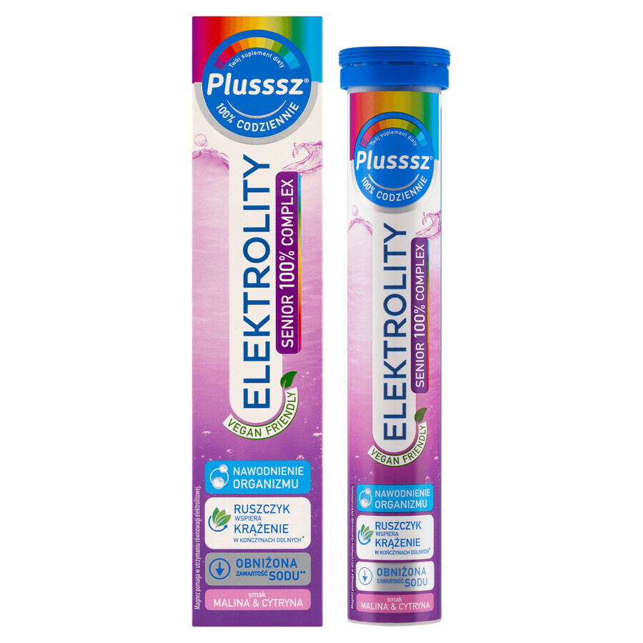 Plusssz Elektrolity Senior 100% Complex, aromă de zmeură și lămâie, 24 comprimate efervescente